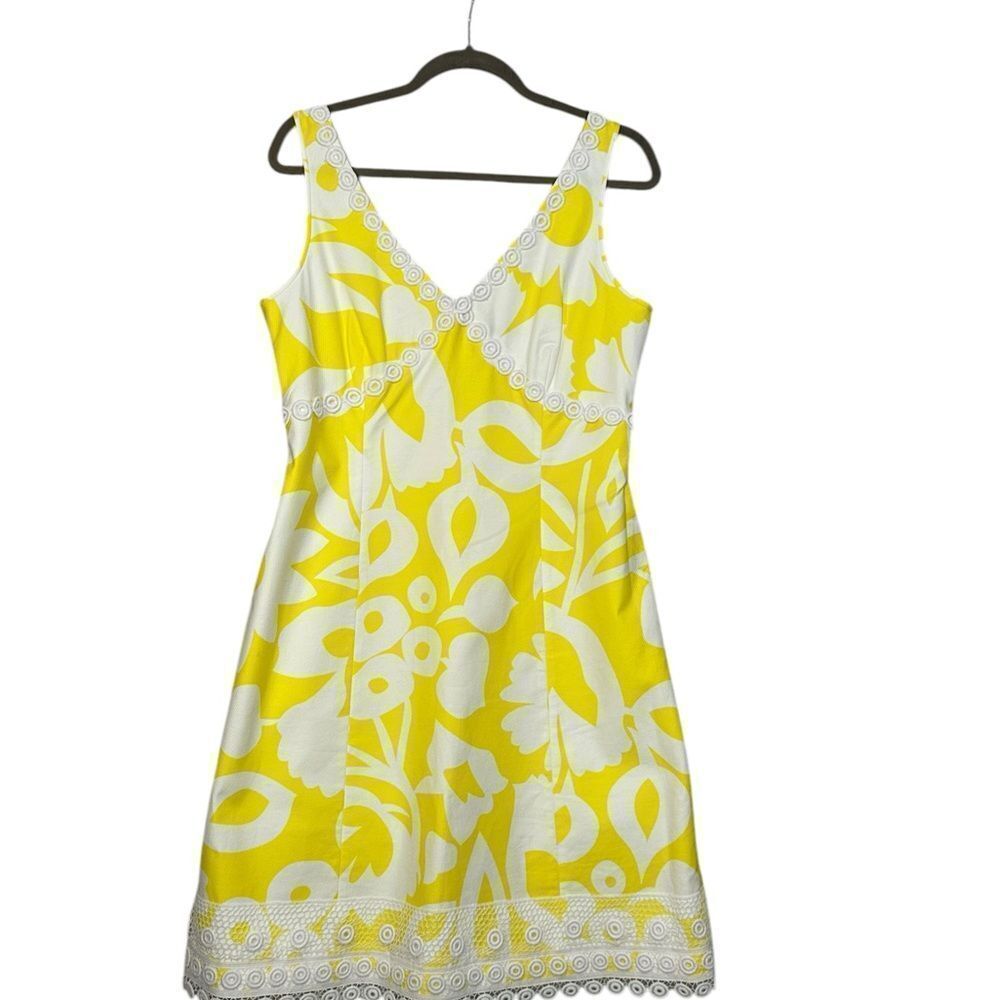 J Crew Yellow and White Floral Embroidered Eyelet  Midi Dress |Size 12